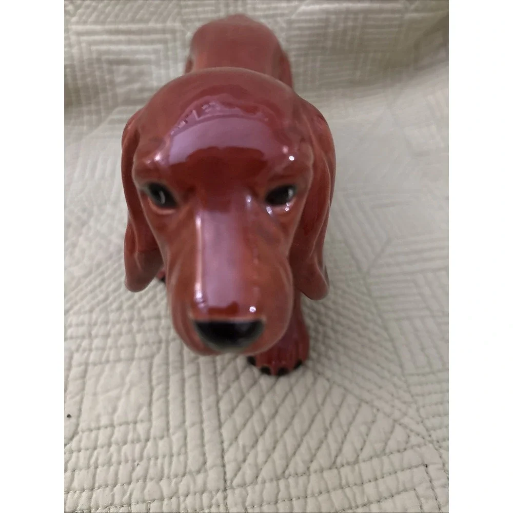 Vintage Brown Glazed Ceramic Basset Hound Dog Figurine 10